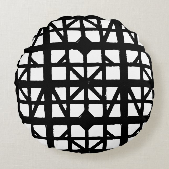 Schwarz-Weiß-Halbzeitschrift Rundes Kissen (Vorderseite)