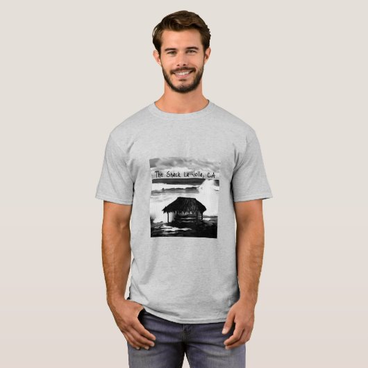 Schwarz-Weiß-Hälfte der Hütte auf einem T-Shirt (Vorne ganz)