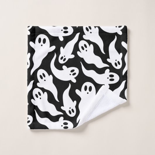 Schwarz-Weiß-Halloween-Ghost-Muster Badhandtuch Set (Waschlappen)
