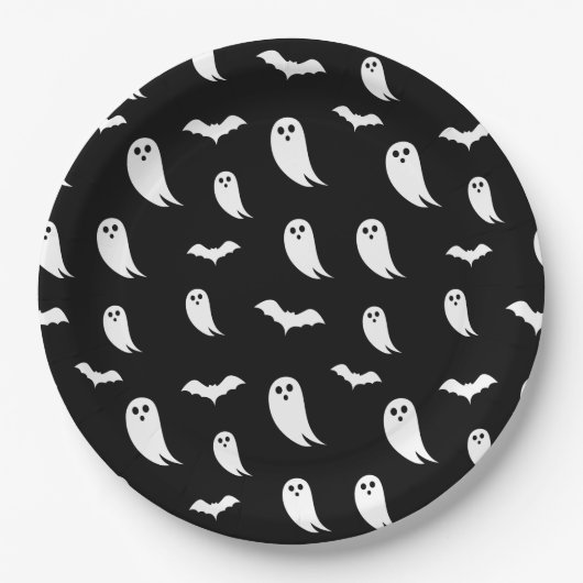 Schwarz-Weiß-Halloween-Ghost- und Flechtmuster Pappteller (Vorderseite)