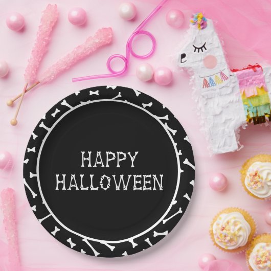 Schwarz-Weiß-Halloween-Knochen- und Flechtmuster Pappteller (Party)
