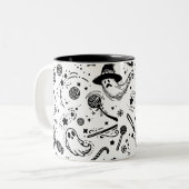 Schwarz-Weiß-Halloween-Kunst Zweifarbige Tasse (Vorderseite Links)