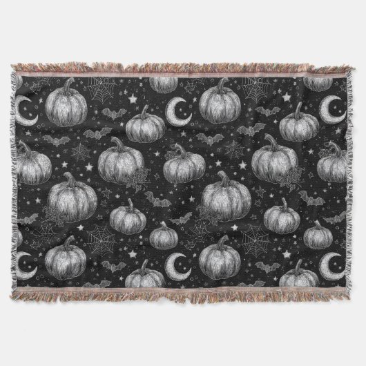 Schwarz-Weiß-Halloween-Kürbis, Bat, Spiderweb Decke (Vorderseite)