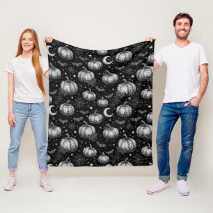Schwarz-Weiß-Halloween-Kürbis, Bat, Spiderweb Fleecedecke