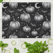 Schwarz-Weiß-Halloween-Kürbis, Bat, Spiderweb Geschirrtuch (Gefaltet)