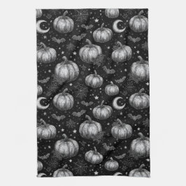 Schwarz-Weiß-Halloween-Kürbis, Bat, Spiderweb Geschirrtuch