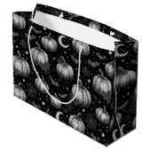 Schwarz-Weiß-Halloween-Kürbis, Bat, Spiderweb Große Geschenktüte (Rückseite Schrägansicht)