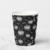 Schwarz-Weiß-Halloween-Kürbis, Bat, Spiderweb Pappbecher (Rückseite)