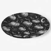 Schwarz-Weiß-Halloween-Kürbis, Bat, Spiderweb Pappteller (Schrägansicht)