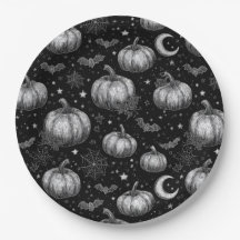 Schwarz-Weiß-Halloween-Kürbis, Bat, Spiderweb