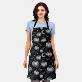 Schwarz-Weiß-Halloween-Kürbis, Bat, Spiderweb Schürze (Getragen)