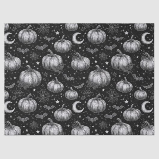 Schwarz-Weiß-Halloween-Kürbis, Bat, Spiderweb Seidenpapier (Vorderseite)
