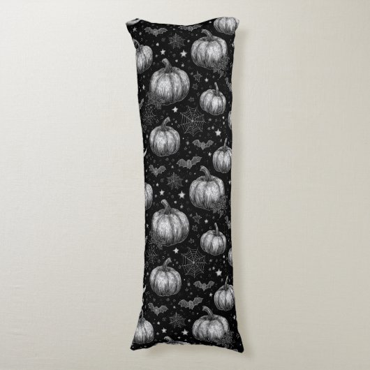 Schwarz-Weiß-Halloween-Kürbis, Bat, Spiderweb Seitenschläferkissen (Vorderseite Vertikal)