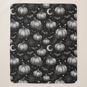 Schwarz-Weiß-Halloween-Kürbis, Bat, Spiderweb Sherpadecke