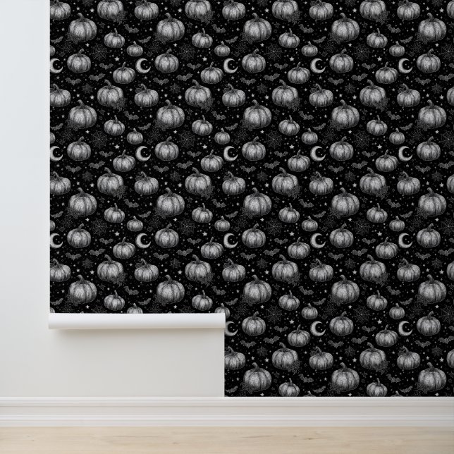 Schwarz-Weiß-Halloween-Kürbis, Bat, Spiderweb Tapete (Anwendung)