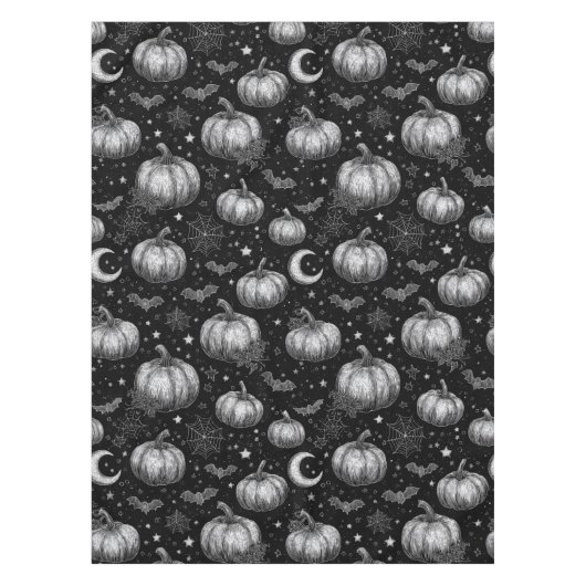 Schwarz-Weiß-Halloween-Kürbis, Bat, Spiderweb Tischdecke (Vorderseite)