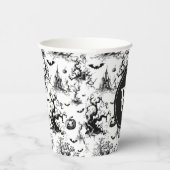 Schwarz-Weiß-Halloween-Monogramm Pappbecher (Rechts)