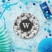 Schwarz-Weiß-Halloween-Monogramm Pappteller (Party)