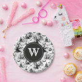 Schwarz-Weiß-Halloween-Monogramm Pappteller (Party)
