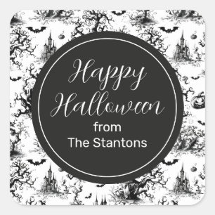 Schwarz-Weiß-Halloween-Monogramm Quadratischer Aufkleber