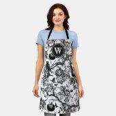 Schwarz-Weiß-Halloween-Monogramm Schürze (Getragen)