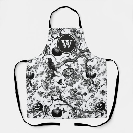 Schwarz-Weiß-Halloween-Monogramm Schürze (Vorderseite)