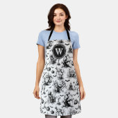 Schwarz-Weiß-Halloween-Monogramm Schürze (Getragen)