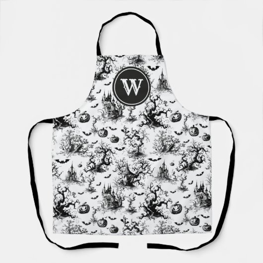 Schwarz-Weiß-Halloween-Monogramm Schürze (Vorderseite)