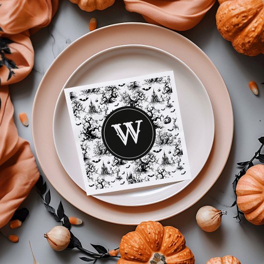 Schwarz-Weiß-Halloween-Monogramm Serviette