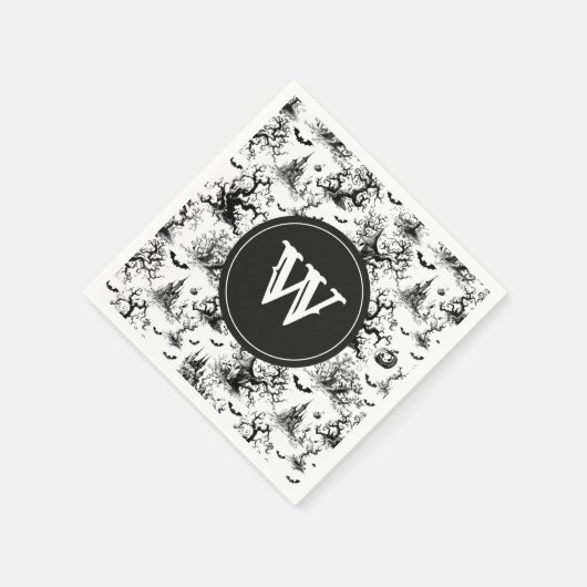 Schwarz-Weiß-Halloween-Monogramm Serviette (Ecke)