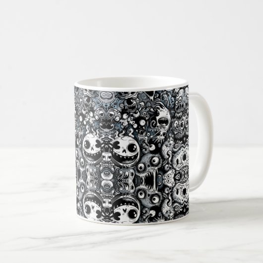 Schwarz-Weiß-Halloween-Monster Kaffeetasse (VorderseiteRechts)