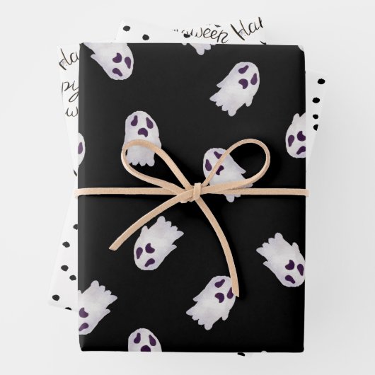 Schwarz-Weiß-Halloween-Muster Geschenkpapier Set (Beispiel)