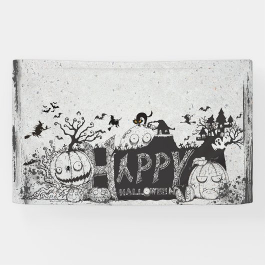 Schwarz-Weiß-Halloween-Party Banner (Horizontal)
