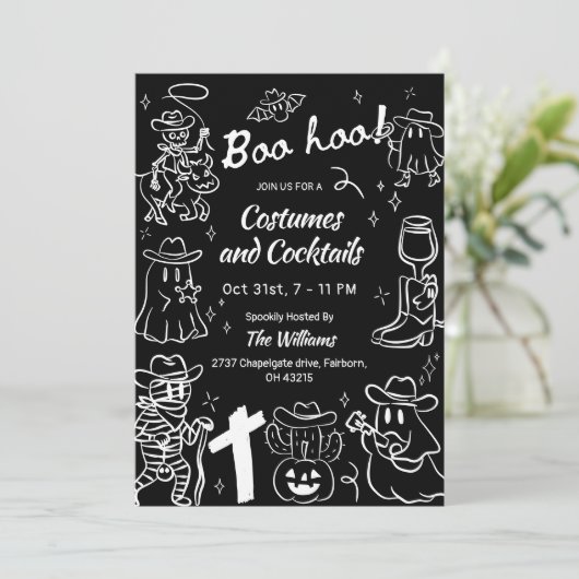 Schwarz-Weiß-Halloween-Party Einladung (Stehend Vorderseite)