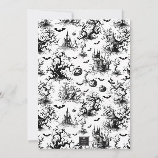 Schwarz-Weiß-Halloween-Party Einladung (Rückseite)