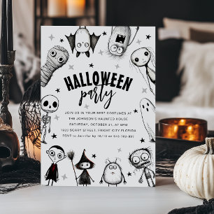 Schwarz-Weiß-Halloween-Party Einladung