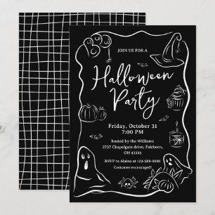 Schwarz-Weiß-Halloween-Party Einladung