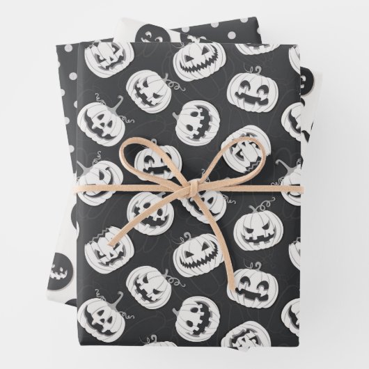 Schwarz-Weiß-Halloween-Pumkin-Geist Geschenkpapier Set (Beispiel)