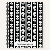 Schwarz-Weiß-Halloween-Skull-Muster Monogramm Notizblock (Vorderseite)