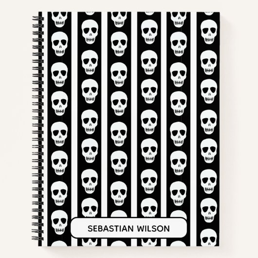 Schwarz-Weiß-Halloween-Skull-Muster Monogramm Notizblock (Vorderseite)