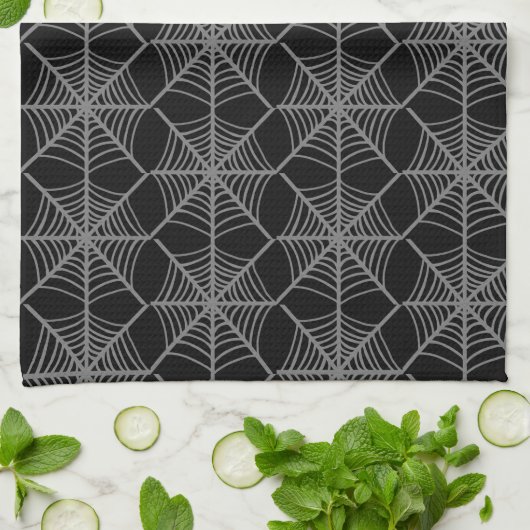 Schwarz-Weiß-Halloween-Spider-Webs Geschirrtuch (Gefaltet)