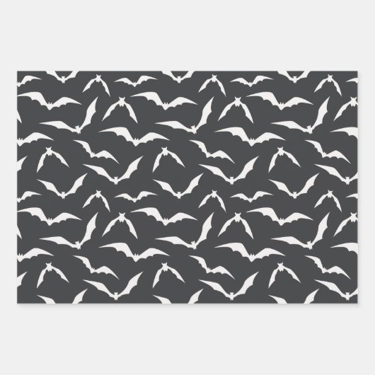 Schwarz/Weiß Halloween Spiders Fledermaus Muster Geschenkpapier Set (Vorderseite 2)