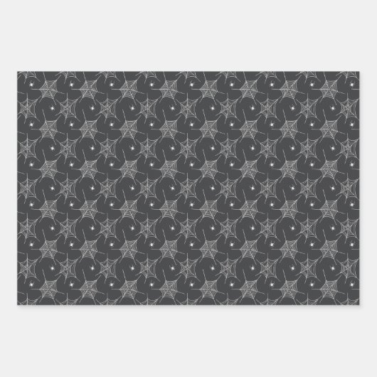 Schwarz/Weiß Halloween Spiders Fledermaus Muster Geschenkpapier Set (Vorderseite)