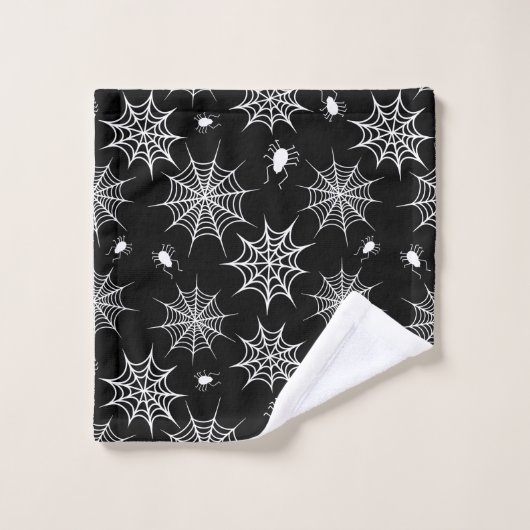 Schwarz-Weiß-Halloween-Spinnennetze Badhandtuch Set (Waschlappen)