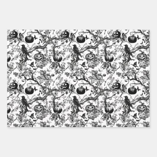 Schwarz-Weiß-Halloween-Toile Geschenkpapier Set (Vorderseite 3)