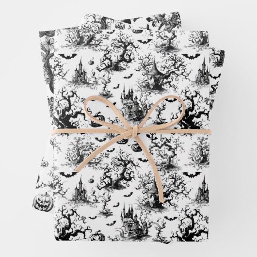 Schwarz-Weiß-Halloween-Toile Geschenkpapier Set (Beispiel)