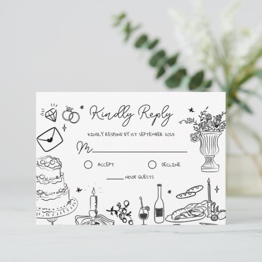 Schwarz-Weiß-Hand-Drachen-Hochzeit RSVP Begleitkarte (Stehend Vorderseite)