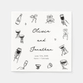 Schwarz-Weiß-Hand-Drawn-Quirky-Hochzeit Serviette (Vorderseite)