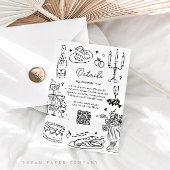 Schwarz-Weiß-Hand-Drawn-Whimsical-Hochzeit Begleitkarte