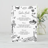 Schwarz-Weiß-Hand-Drawn-Whimsical-Hochzeit Menükarte (Stehend Vorderseite)